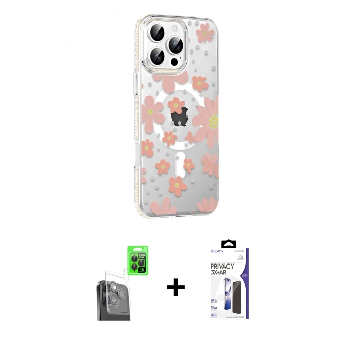 MARSİLYAN™- iPhone 16 Pro Max Kılıf Yörünge Işık Prime - Siyah Bilvis 3X AR Hayalet Cam Ekran Koruyucu + Raze Metal Kamera Lens - SH
