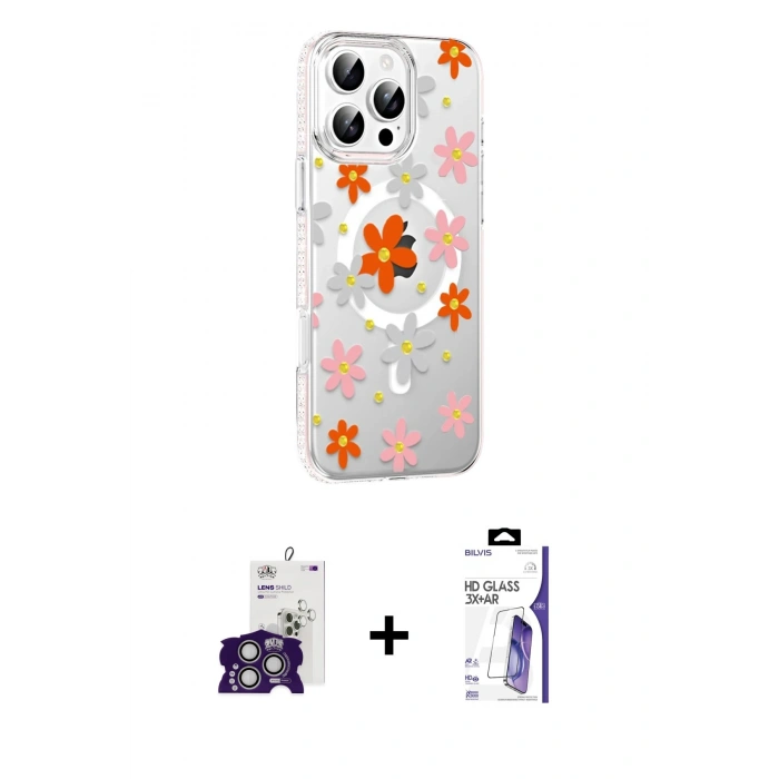 MARSİLYAN™- iPhone 16 Pro Max Kılıf Yörünge Işık Prime - Siyah Bilvis 3X AR HD Cam Ekran Koruyucu + Bilvis Titan Kamera Lens - GS