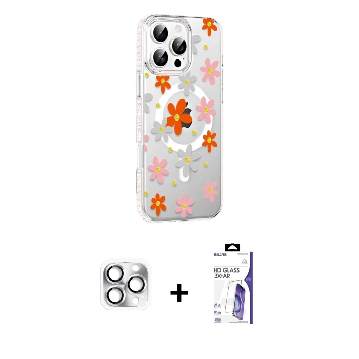 MARSİLYAN™- iPhone 16 Pro Max Kılıf Yörünge Işık Prime - Siyah Bilvis 3X AR HD Cam Ekran Koruyucu + Pers Alüminyum Kamera Lens - GS