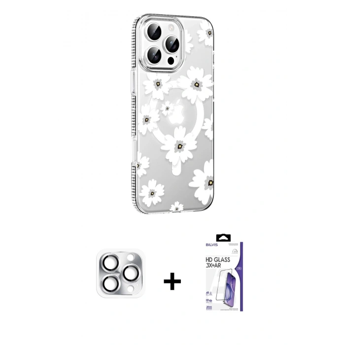 MARSİLYAN™- iPhone 16 Pro Max Kılıf Yörünge Işık Prime - Siyah Bilvis 3X AR HD Cam Ekran Koruyucu + Pers Alüminyum Kamera Lens - GS