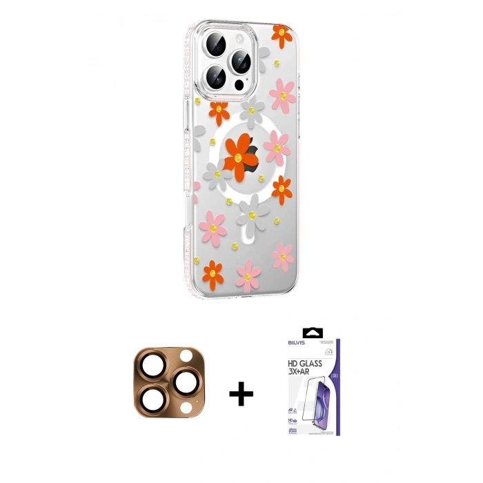 MARSİLYAN™- iPhone 16 Pro Max Kılıf Yörünge Işık Prime - Siyah Bilvis 3X AR HD Cam Ekran Koruyucu + Pers Alüminyum Kamera Lens - CLTM