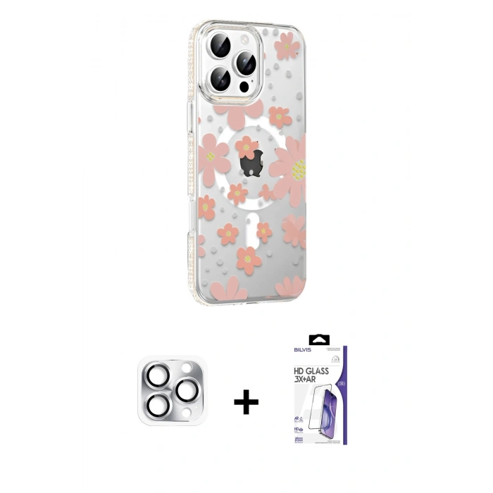 MARSİLYAN™- iPhone 16 Pro Max Kılıf Yörünge Işık Prime - Siyah Bilvis 3X AR HD Cam Ekran Koruyucu + Pers Alüminyum Kamera Lens - GS