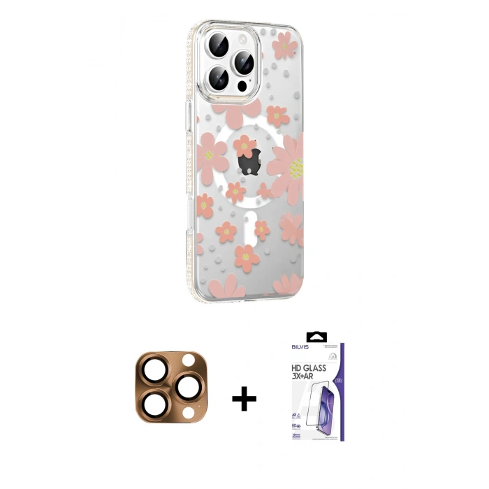 MARSİLYAN™- iPhone 16 Pro Max Kılıf Yörünge Işık Prime - Siyah Bilvis 3X AR HD Cam Ekran Koruyucu + Pers Alüminyum Kamera Lens - CLTM