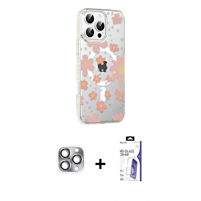 MARSİLYAN™- iPhone 16 Pro Max Kılıf Yörünge Işık Prime - Siyah Bilvis 3X AR HD Cam Ekran Koruyucu + Pers Alüminyum Kamera Lens - GI