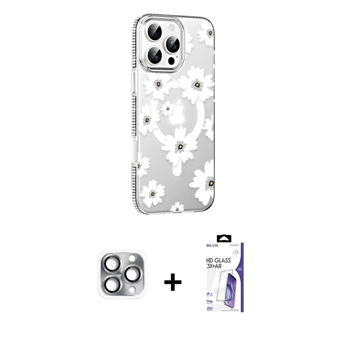MARSİLYAN™- iPhone 16 Pro Max Kılıf Yörünge Işık Prime - Siyah Bilvis 3X AR HD Cam Ekran Koruyucu + Pers Alüminyum Kamera Lens - GI