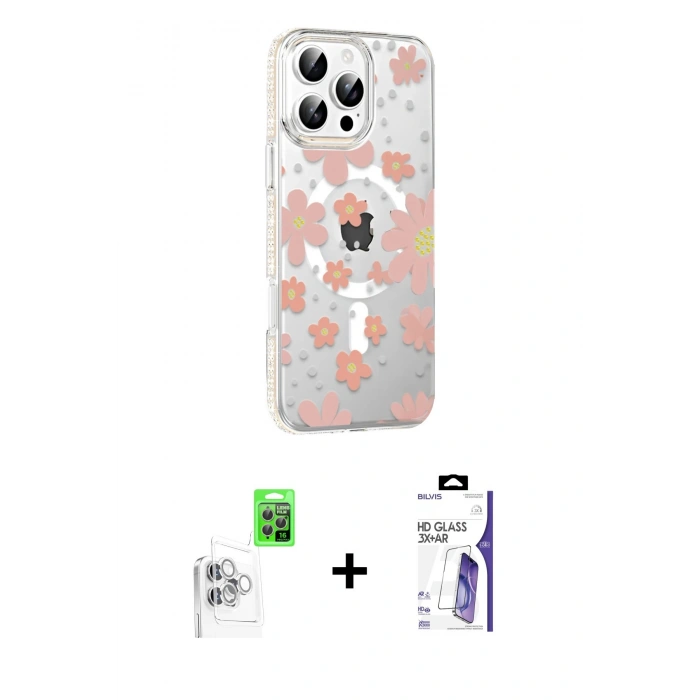 MARSİLYAN™- iPhone 16 Pro Max Kılıf Yörünge Işık Prime - Siyah Bilvis 3X AR HD Cam Ekran Koruyucu + Raze Metal Kamera Lens - BZ