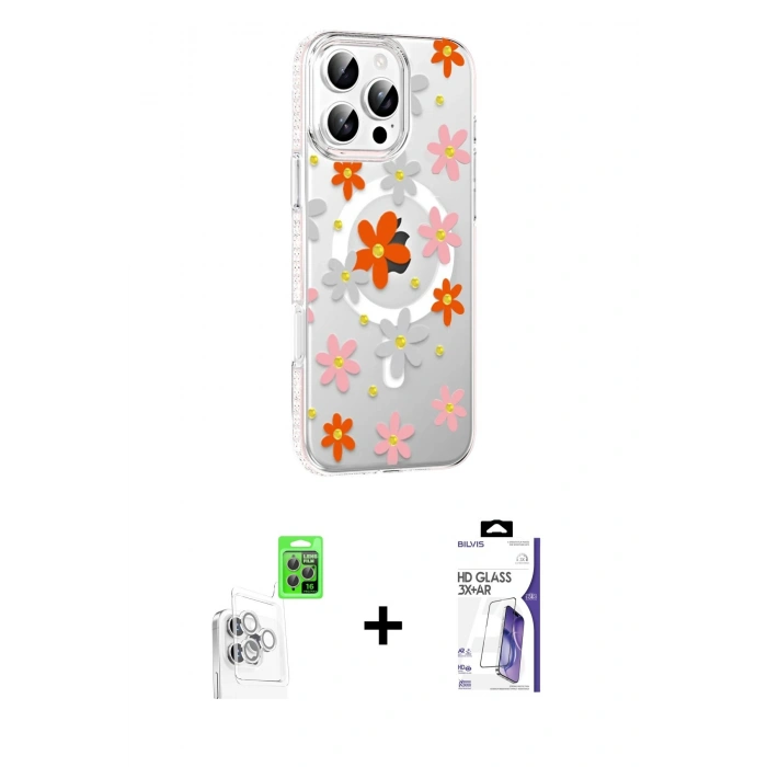 MARSİLYAN™- iPhone 16 Pro Max Kılıf Yörünge Işık Prime - Siyah Bilvis 3X AR HD Cam Ekran Koruyucu + Raze Metal Kamera Lens - BZ