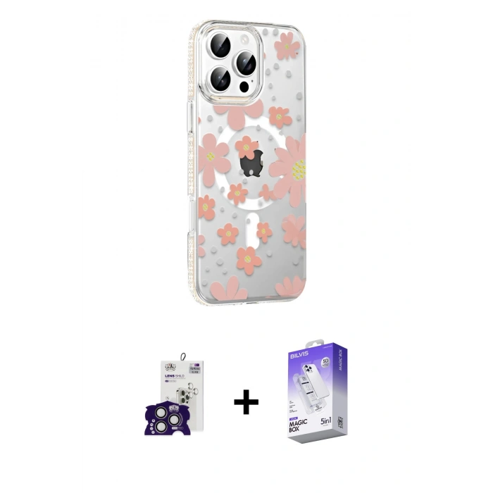 MARSİLYAN™- iPhone 16 Pro Max Kılıf Yörünge Işık Prime - Siyah Bilvis 5in1 3D Magic Cam Ekran Koruyucu + Bilvis Titan Kamera Lens - TMGI