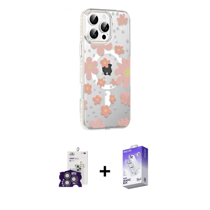 MARSİLYAN™- iPhone 16 Pro Max Kılıf Yörünge Işık Prime - Siyah Bilvis 5in1 3D Magic Cam Ekran Koruyucu + Bilvis Titan Kamera Lens - GS