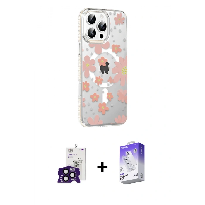 MARSİLYAN™- iPhone 16 Pro Max Kılıf Yörünge Işık Prime - Siyah Bilvis 5in1 3D Magic Cam Ekran Koruyucu + Bilvis Titan Kamera Lens - SH