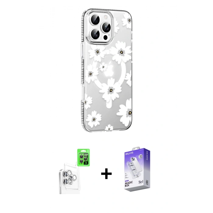 MARSİLYAN™- iPhone 16 Pro Max Kılıf Yörünge Işık Prime - Siyah Bilvis 5in1 3D Magic Cam Ekran Koruyucu + Raze Metal Kamera Lens - BZ