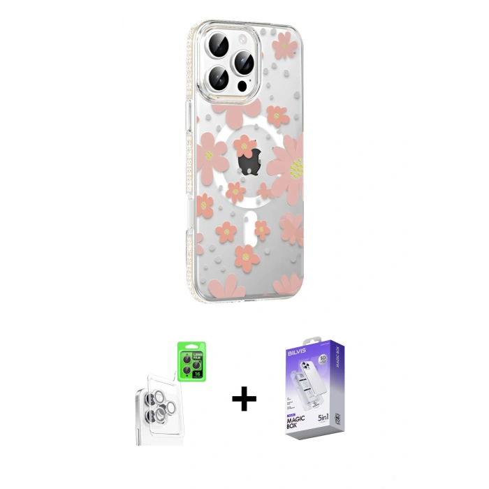 MARSİLYAN™- iPhone 16 Pro Max Kılıf Yörünge Işık Prime - Siyah Bilvis 5in1 3D Magic Cam Ekran Koruyucu + Raze Metal Kamera Lens - BZ