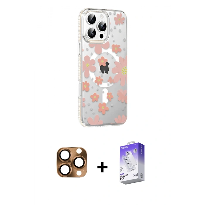 MARSİLYAN™- iPhone 16 Pro Max Kılıf Yörünge Işık Prime - Siyah Bilvis 5in1 3D Magic Cam Ekran Koruyucu + Pers Alüminyum Kamera Lens - CLTM