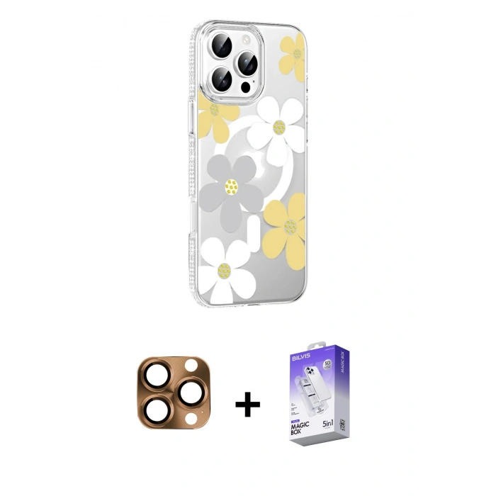 MARSİLYAN™- iPhone 16 Pro Max Kılıf Yörünge Işık Prime - Siyah Bilvis 5in1 3D Magic Cam Ekran Koruyucu + Pers Alüminyum Kamera Lens - CLTM