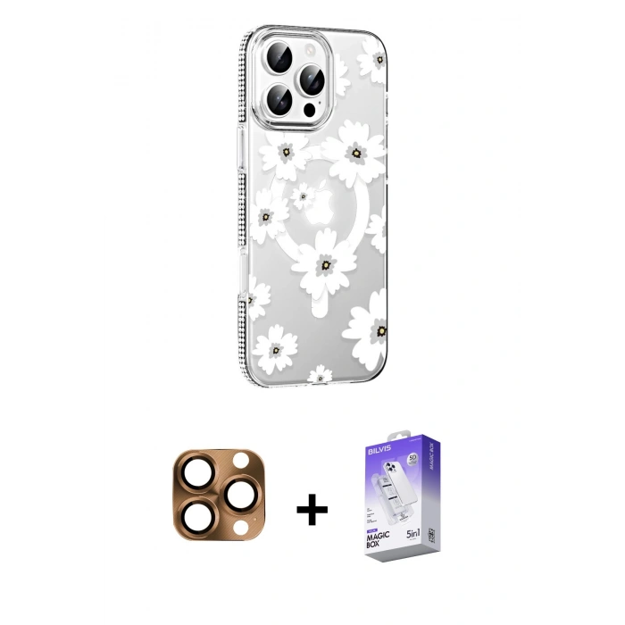 MARSİLYAN™- iPhone 16 Pro Max Kılıf Yörünge Işık Prime - Siyah Bilvis 5in1 3D Magic Cam Ekran Koruyucu + Pers Alüminyum Kamera Lens - CLTM