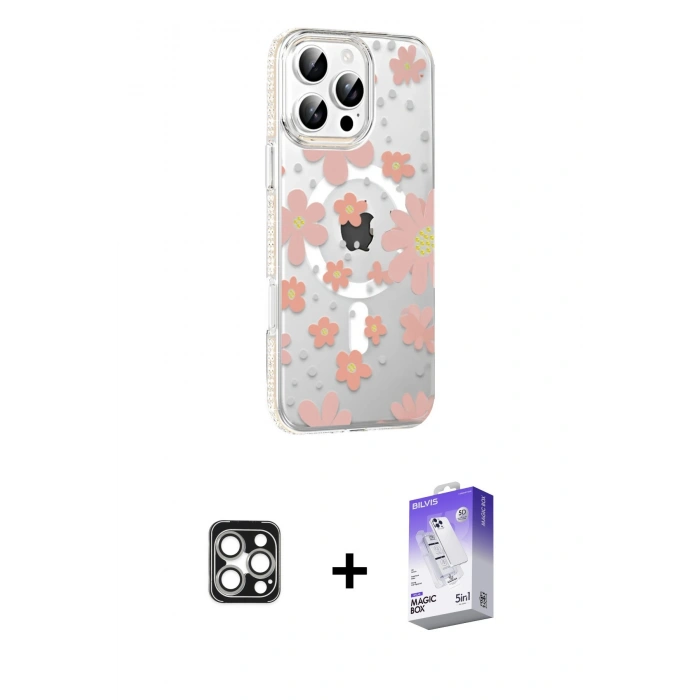 MARSİLYAN™- iPhone 16 Pro Max Kılıf Yörünge Işık Prime - Siyah Bilvis 5in1 3D Magic Cam Ekran Koruyucu + Gümüş PVD Metal Kamera Lens