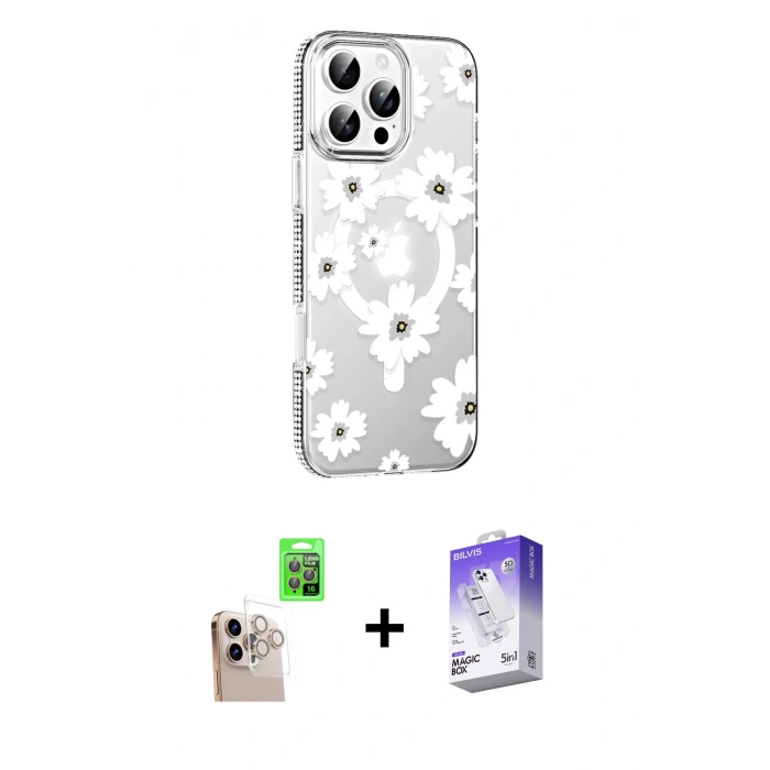 MARSİLYAN™- iPhone 16 Pro Max Kılıf Yörünge Işık Prime - Siyah Bilvis 5in1 3D Magic Cam Ekran Koruyucu + Raze Metal Kamera Lens - NLGY