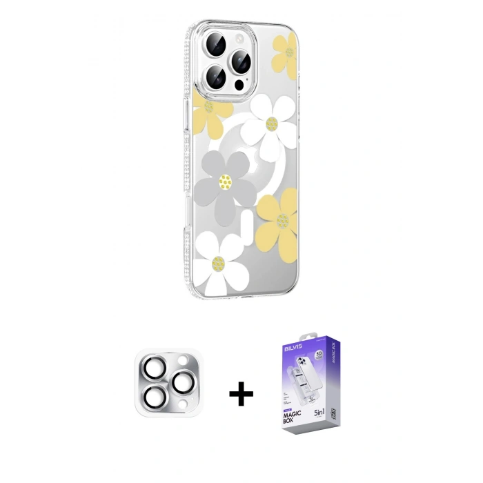 MARSİLYAN™- iPhone 16 Pro Max Kılıf Yörünge Işık Prime - Siyah Bilvis 5in1 3D Magic Cam Ekran Koruyucu + Pers Alüminyum Kamera Lens - GS