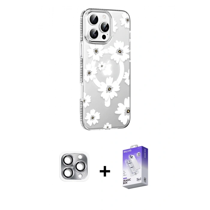 MARSİLYAN™- iPhone 16 Pro Max Kılıf Yörünge Işık Prime - Siyah Bilvis 5in1 3D Magic Cam Ekran Koruyucu + Pers Alüminyum Kamera Lens - GI