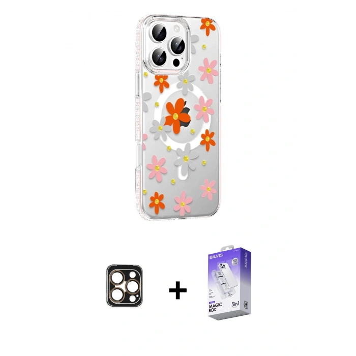 MARSİLYAN™- iPhone 16 Pro Max Kılıf Yörünge Işık Prime - Siyah Bilvis 5in1 3D Magic Cam Ekran Koruyucu + PVD Metal Kamera Lens - GD