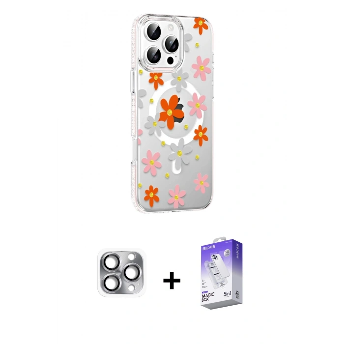 MARSİLYAN™- iPhone 16 Pro Max Kılıf Yörünge Işık Prime - Siyah Bilvis 5in1 3D Magic Cam Ekran Koruyucu + Pers Alüminyum Kamera Lens - GI