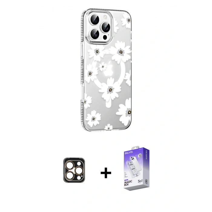 MARSİLYAN™- iPhone 16 Pro Max Kılıf Yörünge Işık Prime - Siyah Bilvis 5in1 3D Magic Cam Ekran Koruyucu + PVD Metal Kamera Lens - GD