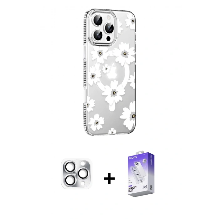 MARSİLYAN™- iPhone 16 Pro Max Kılıf Yörünge Işık Prime - Siyah Bilvis 5in1 3D Magic Cam Ekran Koruyucu + Pers Alüminyum Kamera Lens - GS