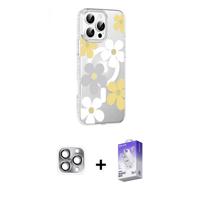 MARSİLYAN™- iPhone 16 Pro Max Kılıf Yörünge Işık Prime - Siyah Bilvis 5in1 3D Magic Cam Ekran Koruyucu + Pers Alüminyum Kamera Lens - GI