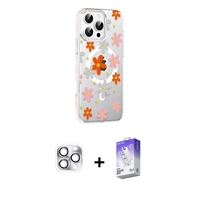 MARSİLYAN™- iPhone 16 Pro Max Kılıf Yörünge Işık Prime - Siyah Bilvis 5in1 3D Magic Cam Ekran Koruyucu + Pers Alüminyum Kamera Lens - GS