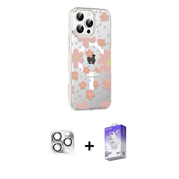 MARSİLYAN™- iPhone 16 Pro Max Kılıf Yörünge Işık Prime - Siyah Bilvis 5in1 3D Magic Cam Ekran Koruyucu + Pers Alüminyum Kamera Lens - GS