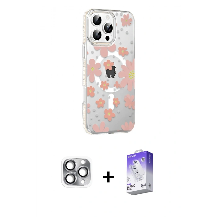 MARSİLYAN™- iPhone 16 Pro Max Kılıf Yörünge Işık Prime - Siyah Bilvis 5in1 3D Magic Cam Ekran Koruyucu + Pers Alüminyum Kamera Lens - GI