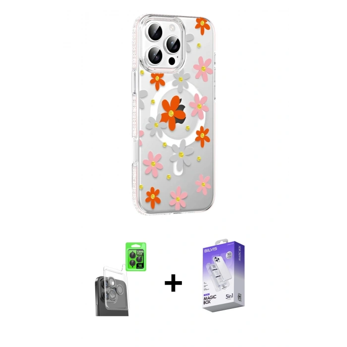 MARSİLYAN™- iPhone 16 Pro Max Kılıf Yörünge Işık Prime - Siyah Bilvis 5in1 3D Magic Cam Ekran Koruyucu + Raze Metal Kamera Lens - SH