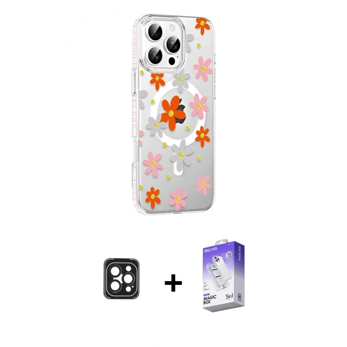MARSİLYAN™- iPhone 16 Pro Max Kılıf Yörünge Işık Prime - Siyah Bilvis 5in1 3D Magic Cam Ekran Koruyucu + PVD Metal Kamera Lens - SH
