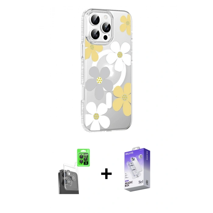 MARSİLYAN™- iPhone 16 Pro Max Kılıf Yörünge Işık Prime - Siyah Bilvis 5in1 3D Magic Cam Ekran Koruyucu + Raze Metal Kamera Lens - SH