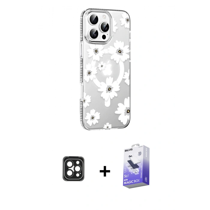 MARSİLYAN™- iPhone 16 Pro Max Kılıf Yörünge Işık Prime - Siyah Bilvis 5in1 5D Magic Hayalet Cam Ekran Koruyucu + PVD Metal Kamera Lens - SH