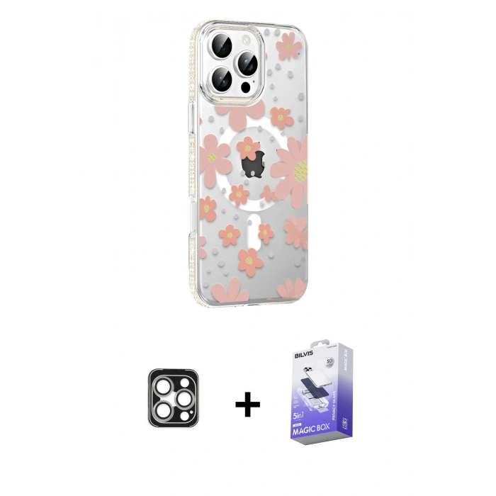 MARSİLYAN™- iPhone 16 Pro Max Kılıf Yörünge Işık Prime - Siyah Bilvis 5in1 5D Magic Hayalet Cam Ekran Koruyucu + PVD Metal Kamera Lens - GS