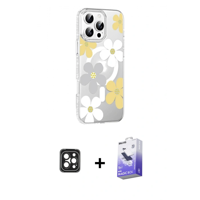MARSİLYAN™- iPhone 16 Pro Max Kılıf Yörünge Işık Prime - Siyah Bilvis 5in1 5D Magic Hayalet Cam Ekran Koruyucu + PVD Metal Kamera Lens - SH