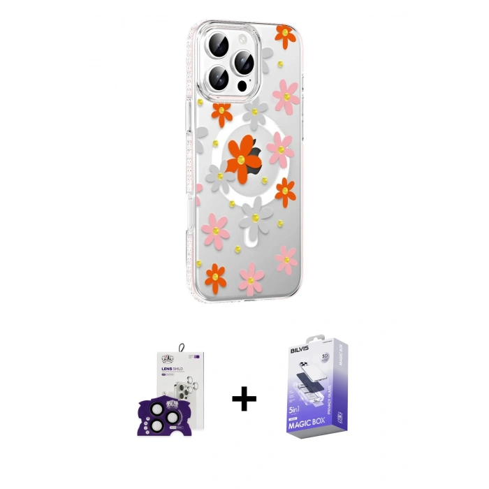 MARSİLYAN™- iPhone 16 Pro Max Kılıf Yörünge Işık Prime - Siyah Bilvis 5in1 5D Magic Hayalet Cam Ekran Koruyucu + Bilvis Titan Kamera Lens - SH