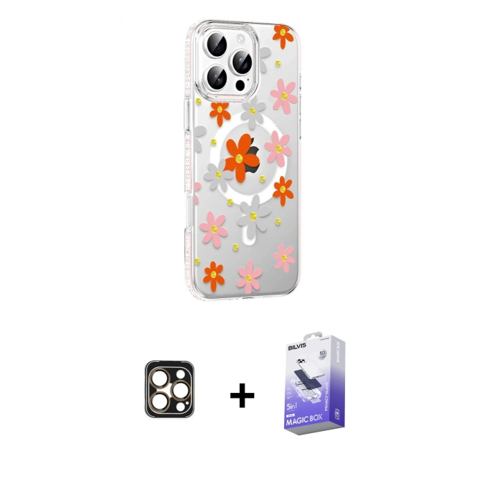MARSİLYAN™- iPhone 16 Pro Max Kılıf Yörünge Işık Prime - Siyah Bilvis 5in1 5D Magic Hayalet Cam Ekran Koruyucu + PVD Metal Kamera Lens - GD