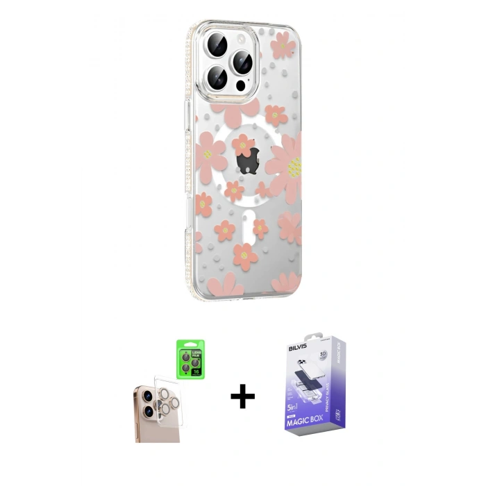 MARSİLYAN™- iPhone 16 Pro Max Kılıf Yörünge Işık Prime - Siyah Bilvis 5in1 5D Magic Hayalet Cam Ekran Koruyucu + Raze Metal Kamera Lens - NLGY