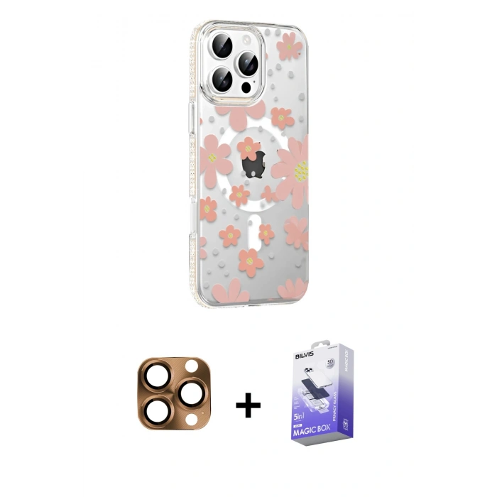 MARSİLYAN™- iPhone 16 Pro Max Kılıf Yörünge Işık Prime - Siyah Bilvis 5in1 5D Magic Hayalet Cam Ekran Koruyucu + Pers Alüminyum Kamera Lens - CLTM