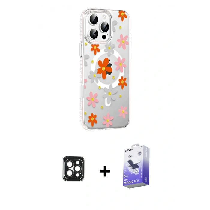 MARSİLYAN™- iPhone 16 Pro Max Kılıf Yörünge Işık Prime - Siyah Bilvis 5in1 5D Magic Hayalet Cam Ekran Koruyucu + PVD Metal Kamera Lens - SH