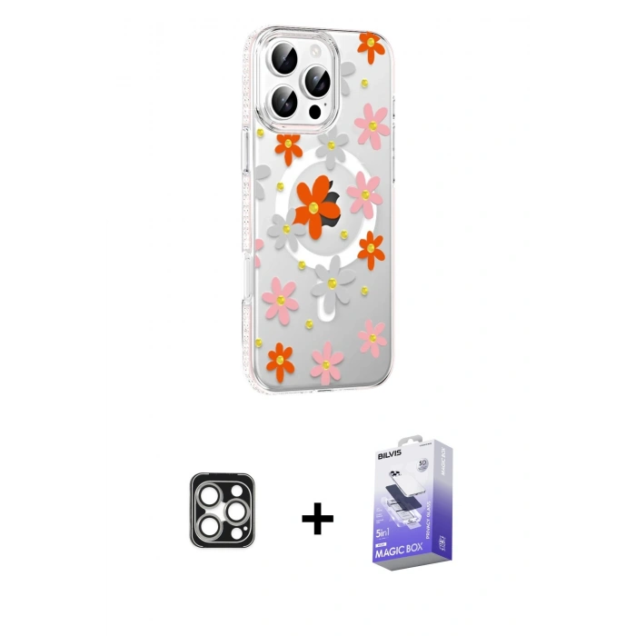 MARSİLYAN™- iPhone 16 Pro Max Kılıf Yörünge Işık Prime - Siyah Bilvis 5in1 5D Magic Hayalet Cam Ekran Koruyucu + PVD Metal Kamera Lens - GS