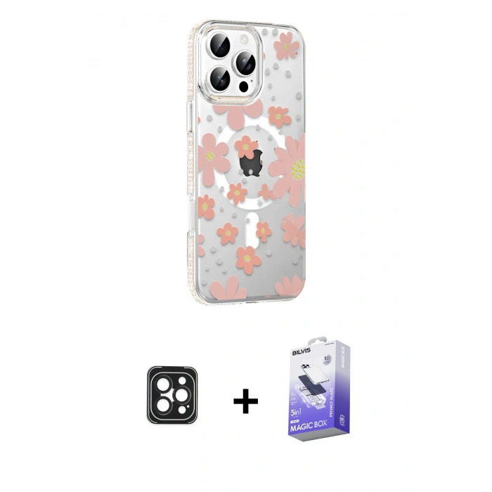MARSİLYAN™- iPhone 16 Pro Max Kılıf Yörünge Işık Prime - Siyah Bilvis 5in1 5D Magic Hayalet Cam Ekran Koruyucu + PVD Metal Kamera Lens - SH
