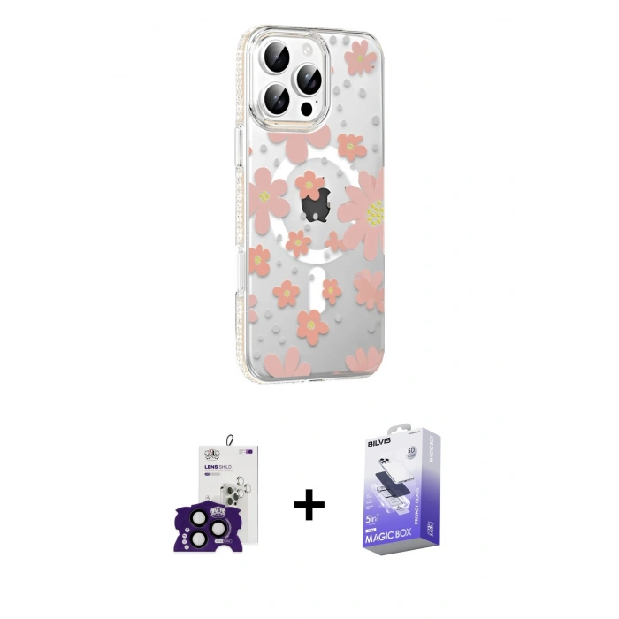 MARSİLYAN™- iPhone 16 Pro Max Kılıf Yörünge Işık Prime - Siyah Bilvis 5in1 5D Magic Hayalet Cam Ekran Koruyucu + Bilvis Titan Kamera Lens - SH