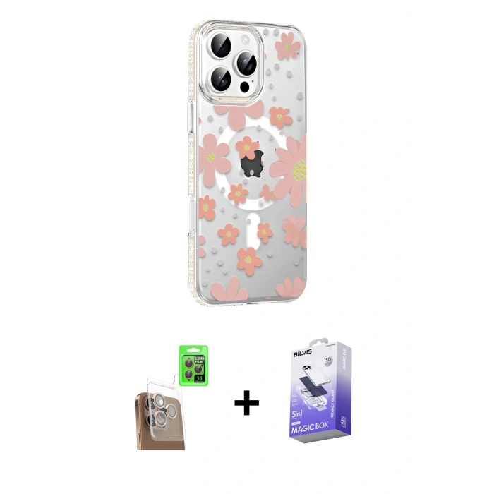 MARSİLYAN™- iPhone 16 Pro Max Kılıf Yörünge Işık Prime - Siyah Bilvis 5in1 5D Magic Hayalet Cam Ekran Koruyucu + Çöl Titanyum Raze Metal Kamera Lens
