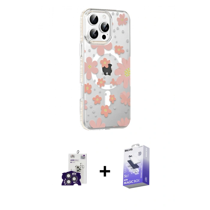 MARSİLYAN™- iPhone 16 Pro Max Kılıf Yörünge Işık Prime - Siyah Bilvis 5in1 5D Magic Hayalet Cam Ekran Koruyucu + Bilvis Titan Kamera Lens - TMGI