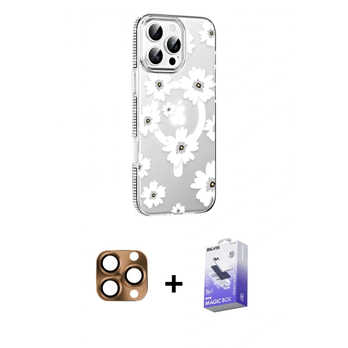 MARSİLYAN™- iPhone 16 Pro Max Kılıf Yörünge Işık Prime - Siyah Bilvis 5in1 5D Magic Hayalet Cam Ekran Koruyucu + Pers Alüminyum Kamera Lens - CLTM