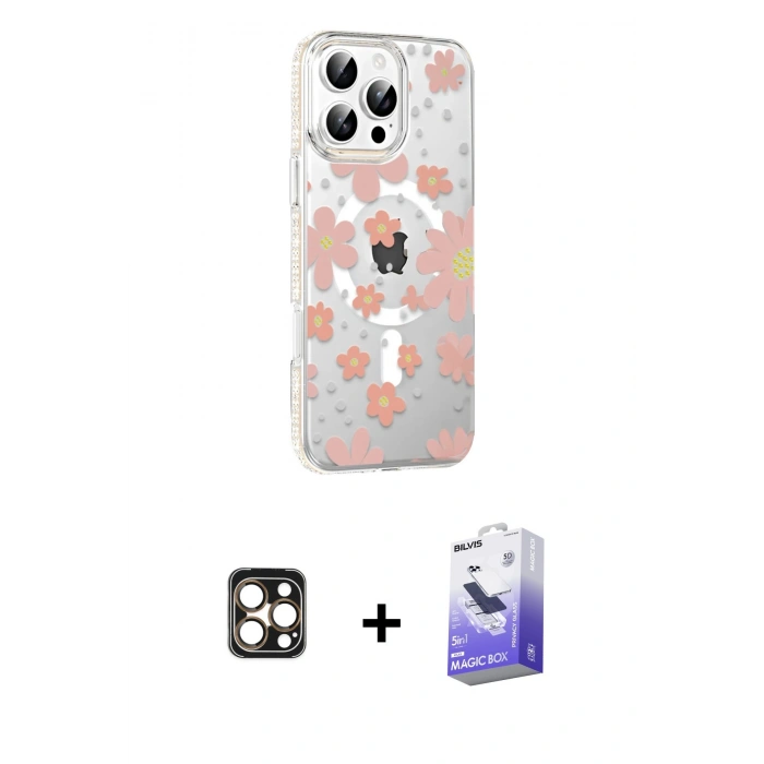 MARSİLYAN™- iPhone 16 Pro Max Kılıf Yörünge Işık Prime - Siyah Bilvis 5in1 5D Magic Hayalet Cam Ekran Koruyucu + PVD Metal Kamera Lens - GD