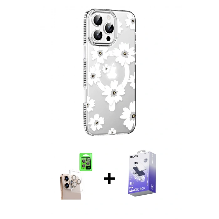 MARSİLYAN™- iPhone 16 Pro Max Kılıf Yörünge Işık Prime - Siyah Bilvis 5in1 5D Magic Hayalet Cam Ekran Koruyucu + Raze Metal Kamera Lens - NLGY